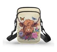 WELLFLYHOM Piccola borsa a tracolla per le donne borsa del telefono borsa messenger mini borsa a tracolla, Mucca delle Highland, Taglia unica
