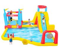 WELLFUNTIME Parco gonfiabile degli acquascivoli con il ventilatore, castello rimbalzante con la parete rampicante, cannoni ad acqua doppi, cerchi doppi di pallacanestro, bersaglio delle freccette