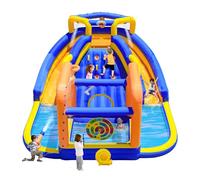 WELLFUNTIME Parco gonfiabile degli scivoli del doppio dell'acqua con il ventilatore, la casa gonfiabile di rimbalzo con la parete rampicante, il cannone dell'acqua, il gioco del bersaglio del tiro con