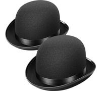 WELLGRO 2 cappelli melone nero per adulti, bowler con nastro di raso, 30,5 x 24 x 13 cm (lunghezza x larghezza x altezza), Nero , Taglia unica
