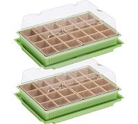 WELLGRO Mini Serra Per 24 Piante, Plastica/Cellulosa, Quantità Selezionabile, Ca. 27 X 19 X 10 Cm, 2 Pezzi, Verde/Trasparente