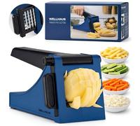 WELLHAUS Affettatrice per patatine fritte - affettatrice per patate in plastica, pressa patate, lama per tagliare patate in acciaio inossidabile, affettatrice per patate con supporto antiscivolo