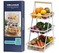 WELLHAUS Alzata per frutta con 3 ripiani, per piano di lavoro della cucina, frutta e verdura a 3 piani, per conservare verdure a più ripiani, in metallo (bianco)
