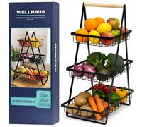 WELLHAUS Alzata per frutta con 3 ripiani, per piano di lavoro della cucina, frutta e verdura a 3 piani, per conservare verdure a più ripiani, in metallo (nero)