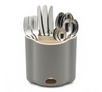 WELLHAUS Scolaposate - Scolaposate, organizer da cucina compatto per lavello, portaposate ovale per coltelli, forchette e cucchiai, 19 x 12 cm, grigio