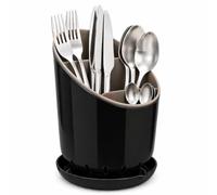 WELLHAUS Scolaposate - Scolaposate, organizer da cucina compatto per lavello, portaposate ovale per coltelli, forchette e cucchiai, 19 x 12 cm, nero