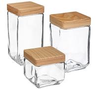 Wellhome Set 3 barattoli di Vetro Quadrati 0,85 l/1,7 l/2 l, 0.85 L / 1.7 L