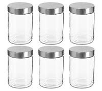 WellHome Tappo Set di 6 Vasetti in Vetro + Acciaio Inossidabile 1,2 L, x6 1200 ml