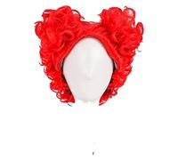 WELLHY Alice nel Paese delle Meraviglie Red Queen Parrucche Cosplay Parrucca Corta Rossa Resistente al Calore Capelli Sintetici + Cappuccio Parrucca Parrucca Coser