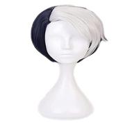 WELLHY Anime Twisted-Wonderland Cosplay Parrucca Uomo metà Nero metà Bianco Colore Parrucche Bob for Divus Crewel Giochi di Ruolo Parrucche di Halloween con Cappuccio Parrucca Coser Parrucca