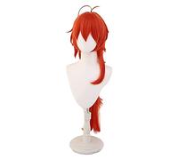 WELLHY Gioco Genshin Impact Diluc Parrucca Cosplay Rosso Lungo di Cavallo Parrucche Cosplay Capelli Resistente al Calore Parrucca KEEBON Coser