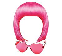 WELLHY Parrucca caschetto corto rosa e set di occhiali da sole Parrucche colorate al neon Costume Parrucche cosplay colorate Parrucche for feste giornaliere for addio al nubilato Si illuminano al buio