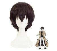 WELLHY Parrucca Cosplay Anime Bungou Cani Randagi Dazai Osamu Puntelli Cosplay Parrucca Riccia Corta Fibra Resistente al Calore Capelli + Protezione della Parrucca Festa di Carnevale di Halloween for