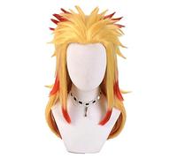 WELLHY Parrucca Cosplay Anime emon Slayer Rengoku Shinjurou 45cm Parrucca Sfumata Giallo-Rossa Parrucche Cosplay Anime Parrucche Sintetiche Resistenti al Calore HalloweenAnime for Coser