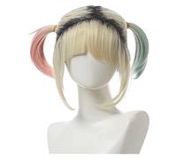 WELLHY Parrucca Cosplay Anime Parrucche Cosplay Dolce Bionda Harleen Quinzel Parrucche Donne Tintura Colore Rosa Chiaro e Verde Menta Treccine Parrucche con Cappuccio Parrucca for Halloween Festa Carn