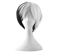WELLHY Parrucca Cosplay Cruella Deville De Vil Parrucche Cosplay Breve Nero Bianco Fluffy Parrucca Sintetica Resistente al Calore + Protezione della Parrucca for Coser