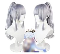 WELLHY Parrucca Cosplay Genshin Impact Parrucca Anime Cosplay Kamisato Ayaka Parrucca di Cavallo Parrucca Argento con Cappuccio for Parrucca Gratuito for Halloween Festa Carnevale Vita Notturna Concer