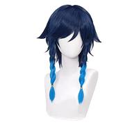 WELLHY Parrucca Cosplay Genshin Impact Venti Cosplay Unisex 50 cm Parrucca Blu Cosplay Anime Treccia Parrucche Sintetiche Resistenti al Calore Parrucche Halloween Cosplay for Coser
