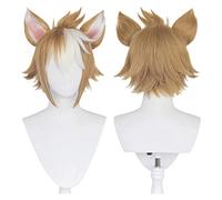 WELLHY Parrucca Cosplay Gorou Arancione sfumato Bianco for Gioco Genshin Impact Parrucca Cosplay Sintetica Corta da Uomo con Parrucca Coser Corna