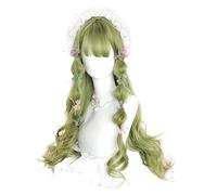 WELLHY Parrucca Cosplay Parrucche Lolita Verde Onda Lunga Sciolta Parrucche Cosplay Gotiche con Frangia Capelli Sintetici Resistenti al Calore di Halloween Giapponesi for Coser