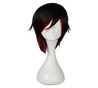 WELLHY Parrucca Cosplay Red Trailer Ruby Rose Felpa con Cappuccio Short Black Red Ombre Parrucca for Cosplay Resistente al Calore for Coser