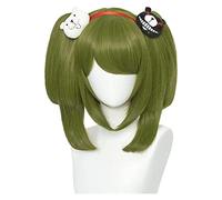 WELLHY Parrucca Verde + 2 Fermagli for Orso Parrucca Cosplay con codini Anime for Monaca Towa con di Cavallo Staccabile Capelli Lolita con Frangia for la Festa di Halloween + Parrucca Coser