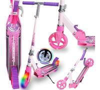 WeLLIFE |Monopattino per Bambini in Alluminio| Ruote luminose a Led grandi 140mm| Monopattino Rosa in Alluminio| Altezza Regolabile per Bambini