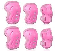 WeLLIFE Protezioni Skateboard Bambina Rosa Set Completo di Ginocchiere Gomitiere e Polsi per Bambini da 3 ai 16 Anni Varie Taglie per Bici, Pattini, Rollerblade