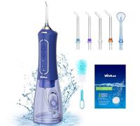 WellLeo Idropulsore per denti, 300 ml, senza fili, ricaricabile, con 5 modalità, 5 punte a getto, IPX7, impermeabile, per la cura delle gengive, uso domestico e in viaggio