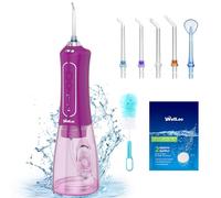 WellLeo Idropulsore per denti, 300 ml, senza fili, ricaricabile, con 5 modalità, 5 punte a getto, IPX7, impermeabile, per la cura delle gengive, uso domestico e in viaggio