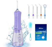 WellLeo Idropulsore per denti, 300 ml, senza fili, ricaricabile, con 5 modalità, 5 punte a getto, IPX7, impermeabile, per la cura delle gengive, uso domestico e in viaggio
