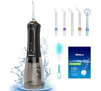 WellLeo Idropulsore per denti, 300 ml, senza fili, ricaricabile, con 5 modalità, 5 punte a getto, IPX7, impermeabile, per la cura delle gengive, uso domestico e in viaggio