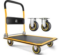 Wellmax, carrello a spinta con piattaforma mobile, pieghevole per una facile conservazione e ruote girevoli a 360 gradi con capacità di peso di 150 kg, colore giallo