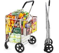 Wellmax Carrello della spesa con ruote, carrello della spesa in metallo con ruote, carrello della spesa per generi alimentari, carrello pieghevole per una comoda conservazione e può contenere fino a