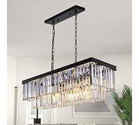 Wellmet Plafoniera moderna lampadario di cristallo, 9 luci, lunghezza 85 cm, grande, elegante, rettangolare, per soggiorno, sala da pranzo, cucina, illuminazione