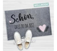 WELLMODA® Zerbino I Schön, dass du da bist I, lavabile in lavatrice e antiscivolo, per interni ed esterni, decorazione in 40 x 60 cm