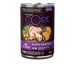 WELLNESS CORE, Nourriture humide pour Chien 95% viande, poulet, dinde et légumes, Riche en protéines, Sans additifs, Format Pratique 0,4 kg, pour Toutes Races