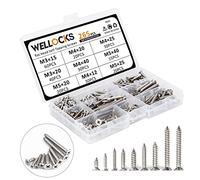 WELLOCKS Viti autofilettanti | Kit assortimento viti in acciaio inossidabile M3/M4/M5 da 265 pezzi | Viti per lamiera a testa piatta Set di viti per legno con scatola di immagazzinaggio (D034)