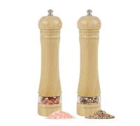 Wellong Set di Macina Sale e Pepe in Legno, da 8 pollici con Granulometria Regolabile, Manuale Ricaricabile, Legno Quercia per La Cucina - 2 Pack