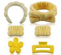 Wellrun Set di 6 fasce per capelli da spa, in morbida spugna per lavare il viso, il trucco e la cura della pelle, con 2 fermagli per capelli e 2 braccialetti, fascia elastica antiscivolo per capelli
