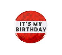 Wellrun Spilla con scritta "It's My Birthday", divertente spilla rotonda a tema pixel, per ragazzi, ragazze, uomini, donne, design rosso e bianco, decorazione indossabile per feste di compleanno