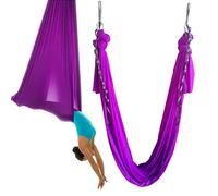 WELLSEM® 5,5 Yards (5 m/Set) Elastico Pilates Yoga Altalena Amaca Yoga Aerea con moschettone a Margherita e Guida (Viola)