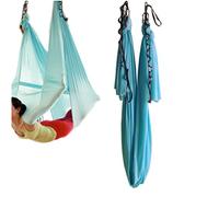 WELLSEM® 5,5 Yards (5 m/Set) Elastico Pilates Yoga Altalena Amaca Yoga Aerea con moschettone a Margherita e Guida (Blu Cielo)