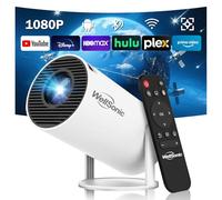 WellSonic Mini proiettore supporto 4K, 200 ANSI Outdoor & Home Movie Proiettore portatile con Wifi6 e 5.2 Bluetooth, correzione trapezoidale automatica, rotazione di 180°, compatibile con HDMI USB PC