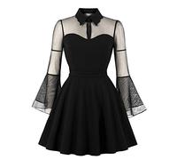 Wellwits Abito da cocktail vintage gotico a maniche lunghe in maglia serratura, Manches Trompette, M