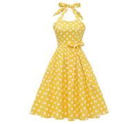 Wellwits Abito da donna a pois Pin up vintage anni '50, Giallo, 42/44 IT
