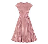 Wellwits Abito da donna Swing Flowy, stile vintage anni '40 e '50, rosa, M