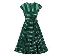 Wellwits - Abito vintage da donna con maniche corte a pieghe, stile anni 40 e 50, Verde, XL