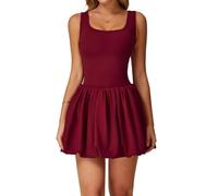 Wellwits Vestito da tennis Skort da donna a sbuffo, pantaloncini integrati, Patchwork Running Fitness Athleisure, Vino rosso, L