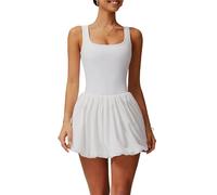 Wellwits Vestito da tennis Skort da donna a sbuffo, pantaloncini integrati, Patchwork Running Fitness Athleisure, bianco, XL